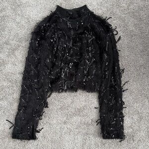 H&M Black Sequin Fringe Top